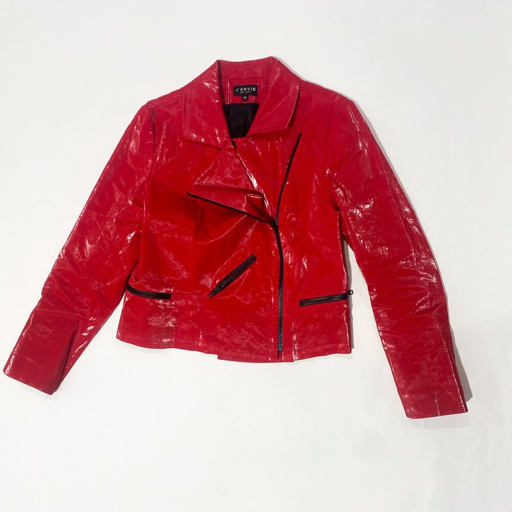 Red Shiny notched collar jacket, j'envie, womens 12